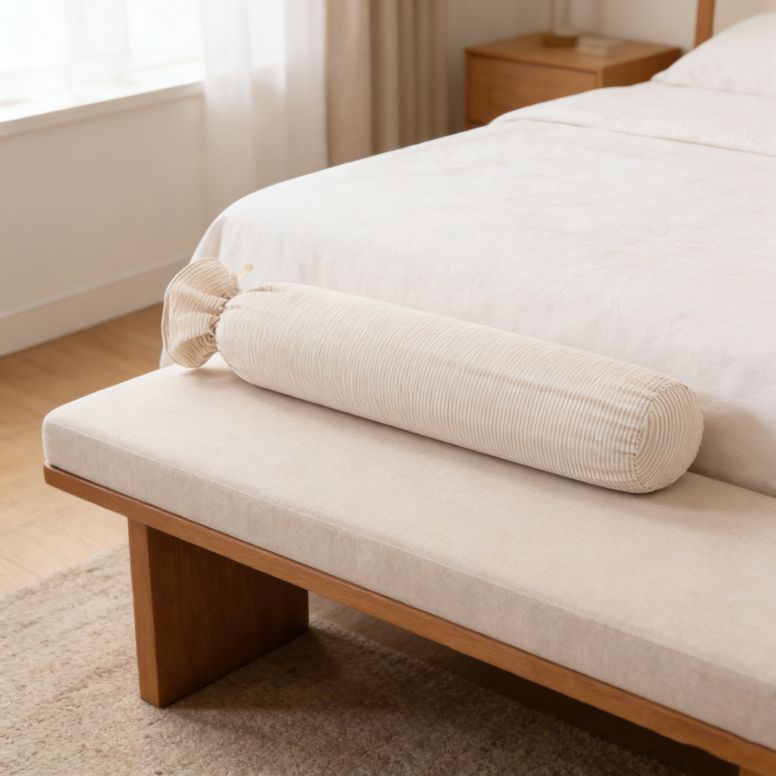 Bolster Cushion Round - Cylindrical Cotton Pillow Cover Light Grey